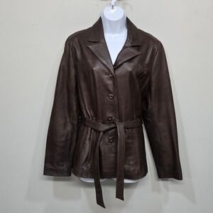 Vintage Y2K Wilsons Leather Jacket Large Chocolate Brown Belted 90s Minimalist